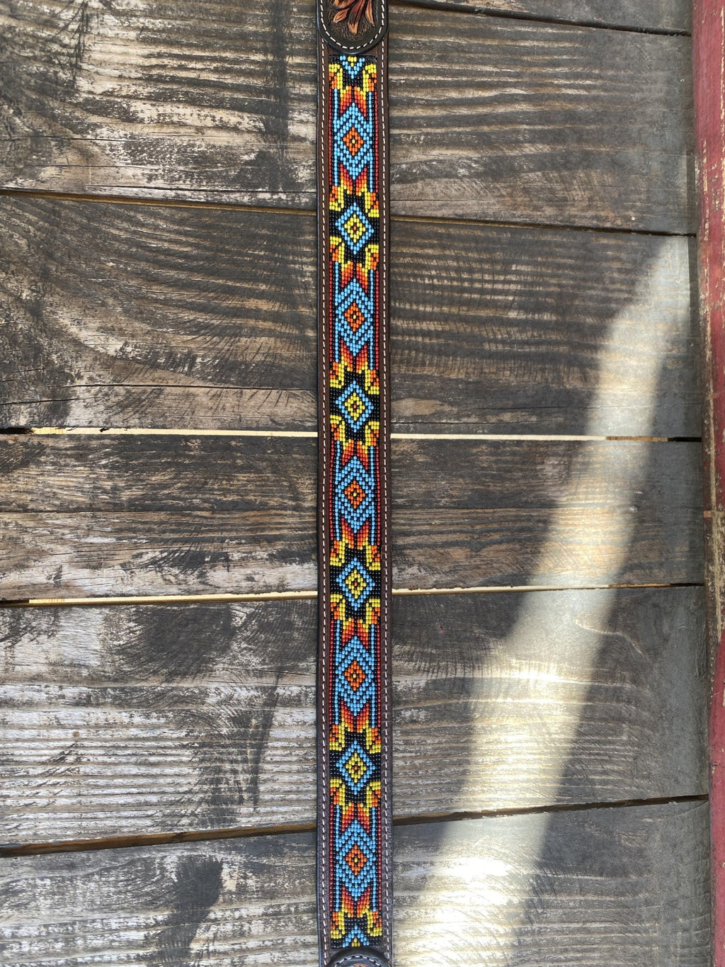 Men's Western Aztec Beaded Leather Tooled Belt - Blair's Western Wear Marble Falls, TX