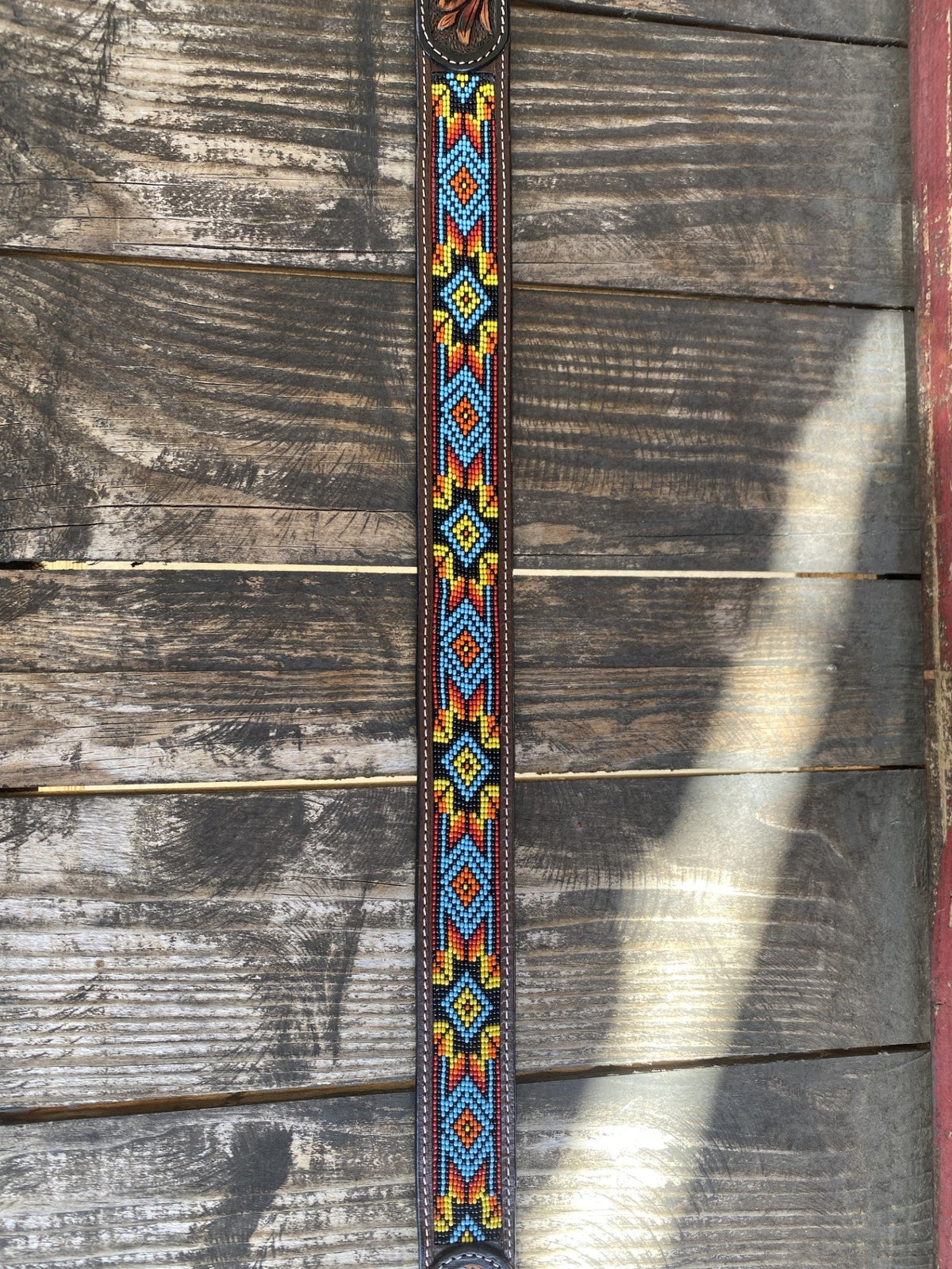 Men's Western Aztec Beaded Leather Tooled Belt - Blair's Western Wear Marble Falls, TX