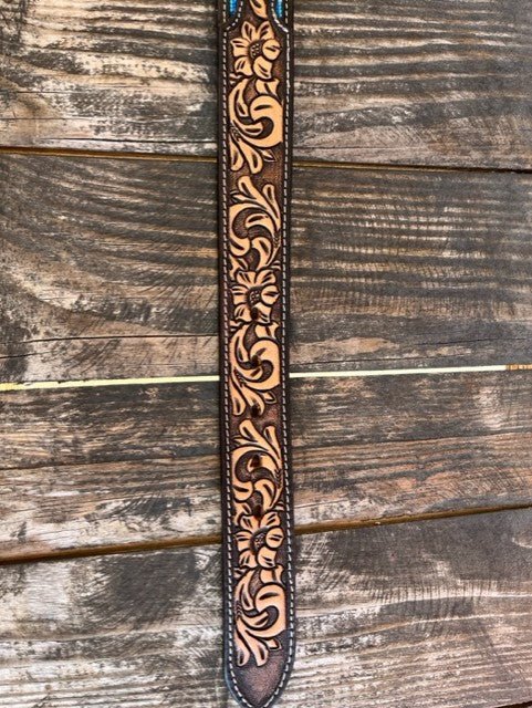 Men's Aztec Beaded Two-Tone Tooled Leather Belt