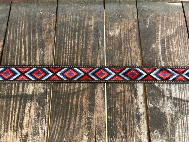 Men's Aztec Beaded Two-Tone Tooled Leather Belt