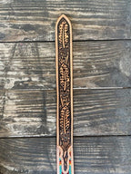Men's Aztec Beaded Two-Tone Tooled Leather Belt