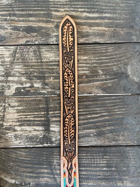 Men's Aztec Beaded Two-Tone Tooled Leather Belt