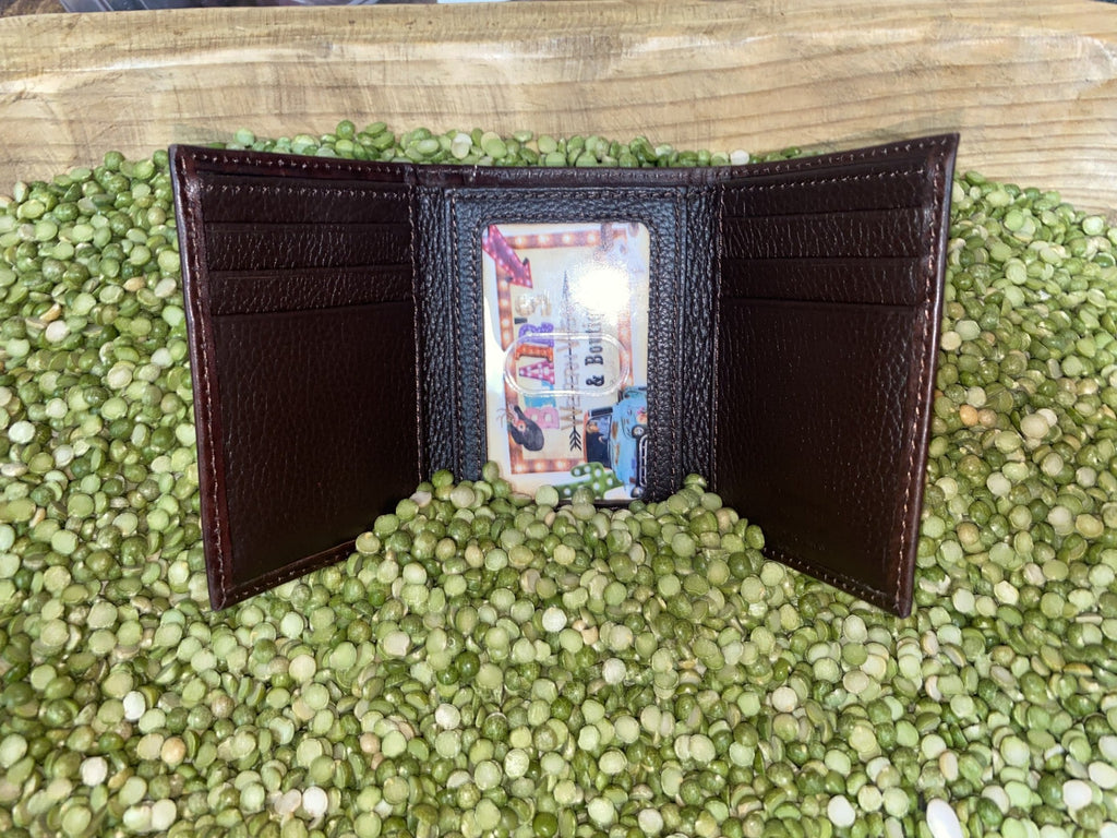 Men's Aztec Embroidery Cross Tooled Leather Trifold Wallet