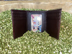 Men's Aztec Embroidery Cross Tooled Leather Trifold Wallet
