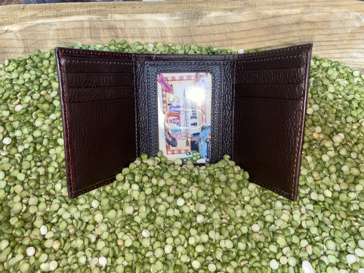 Men's Aztec Embroidery Cross Tooled Leather Trifold Wallet