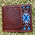 Men's Aztec-Inspired Beaded Basketweave Tooled Bifold Wallet