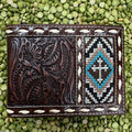 Men's Aztec-Inspired Embroidery Cross Tooled Leather Bifold Wallet