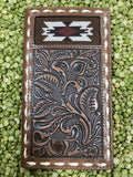 Men's Aztec Stitch Tooled Leather Checkbook Wallet