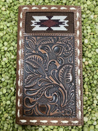 Men's Aztec Stitch Tooled Leather Checkbook Wallet