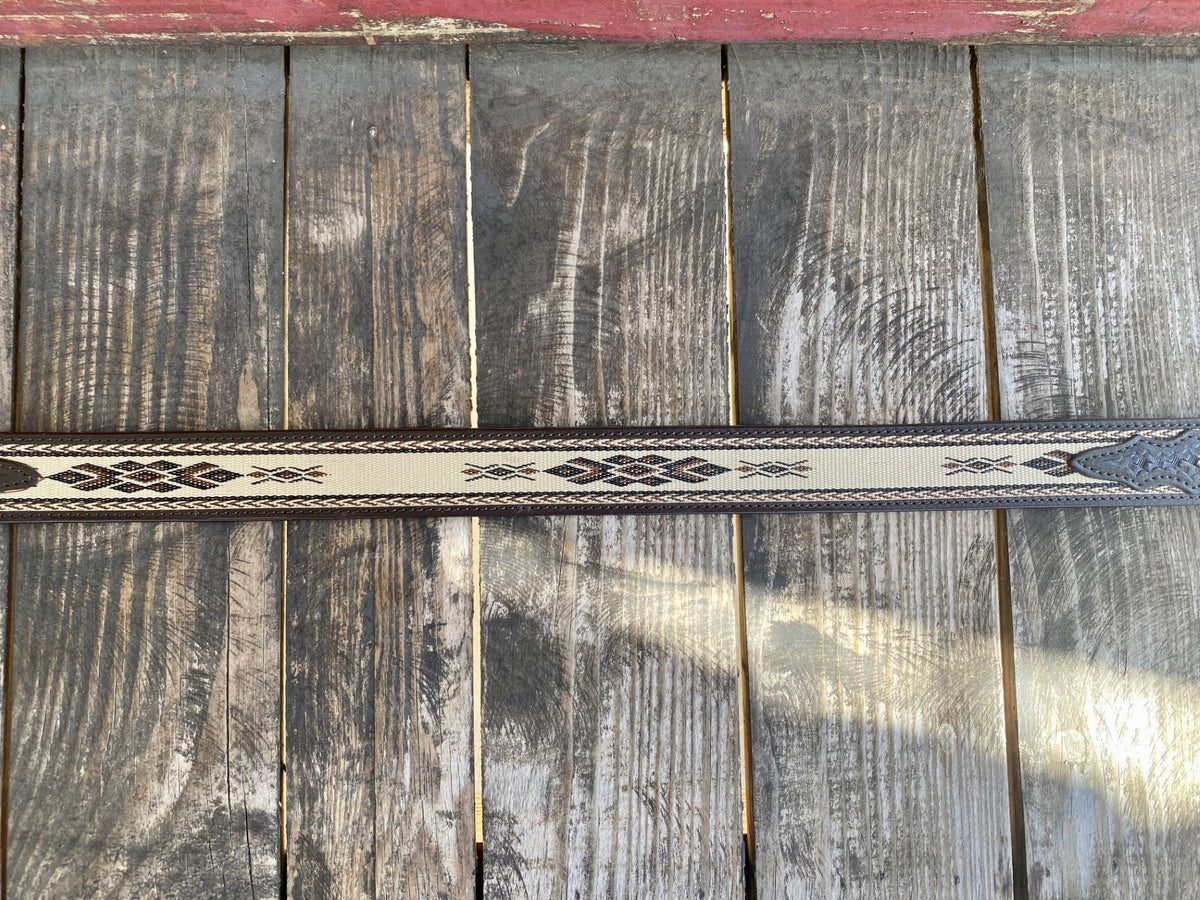Men's Aztec Woven Basket Weave Tooled Leather Belt