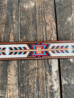 Men's Aztec Woven Basket Weave Tooled Leather Belt
