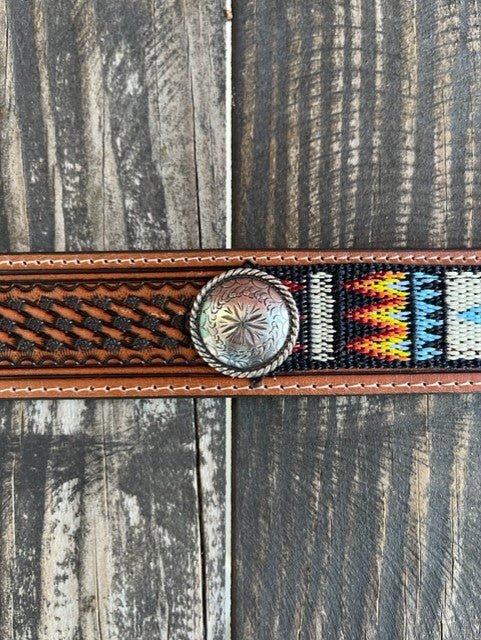 Men's Aztec Woven Concho Tooled Leather Belt