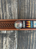 Men's Aztec Woven Concho Tooled Leather Belt