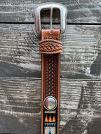 Men's Aztec Woven Concho Tooled Leather Belt