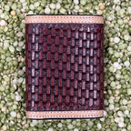 Men's Basketweave Cross & Floral Scroll Tooled Trifold Wallet
