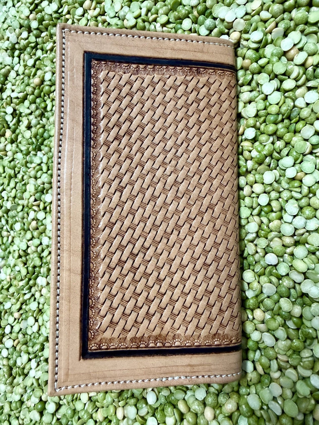 Men's Basketweave Leather Checkbook Wallet