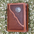 Men's Basketweave Praying Cowboy Concho Trifold Wallet