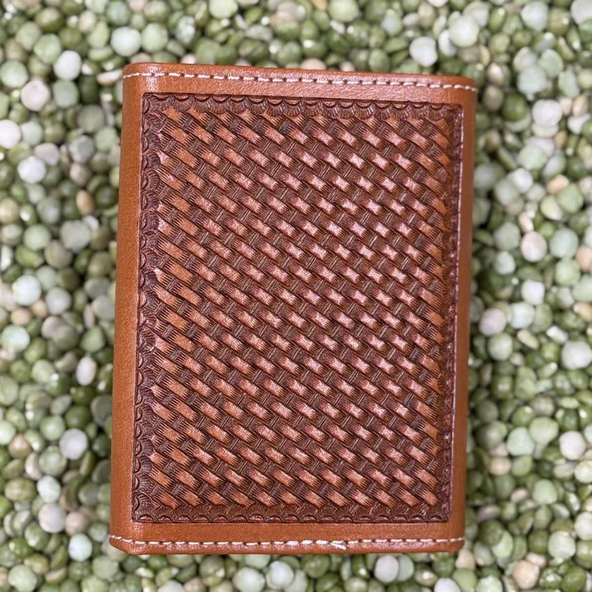 Men's Basketweave Praying Cowboy Concho Trifold Wallet