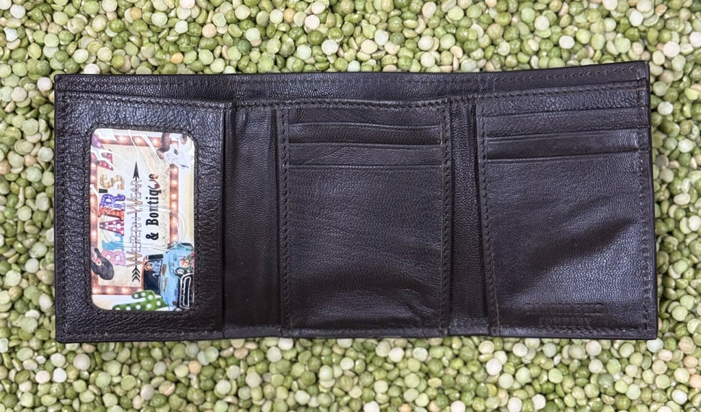 Men's Basketweave Tooled Aztec-Inspired Embroidered Whip Stitch Trifold Wallet