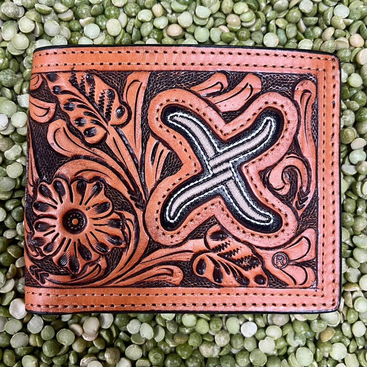 Men's Bifold Floral Tooled Full Grain Leather Wallet