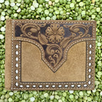 Men's Bifold Roughout Tooled Overlay Rawhide Stitch Wallet