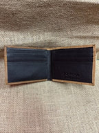 Men's Bifold Roughout Tooled Overlay Rawhide Stitch Wallet