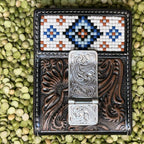 Men's Bifold Tooled Basket Weave Money Clip Wallet