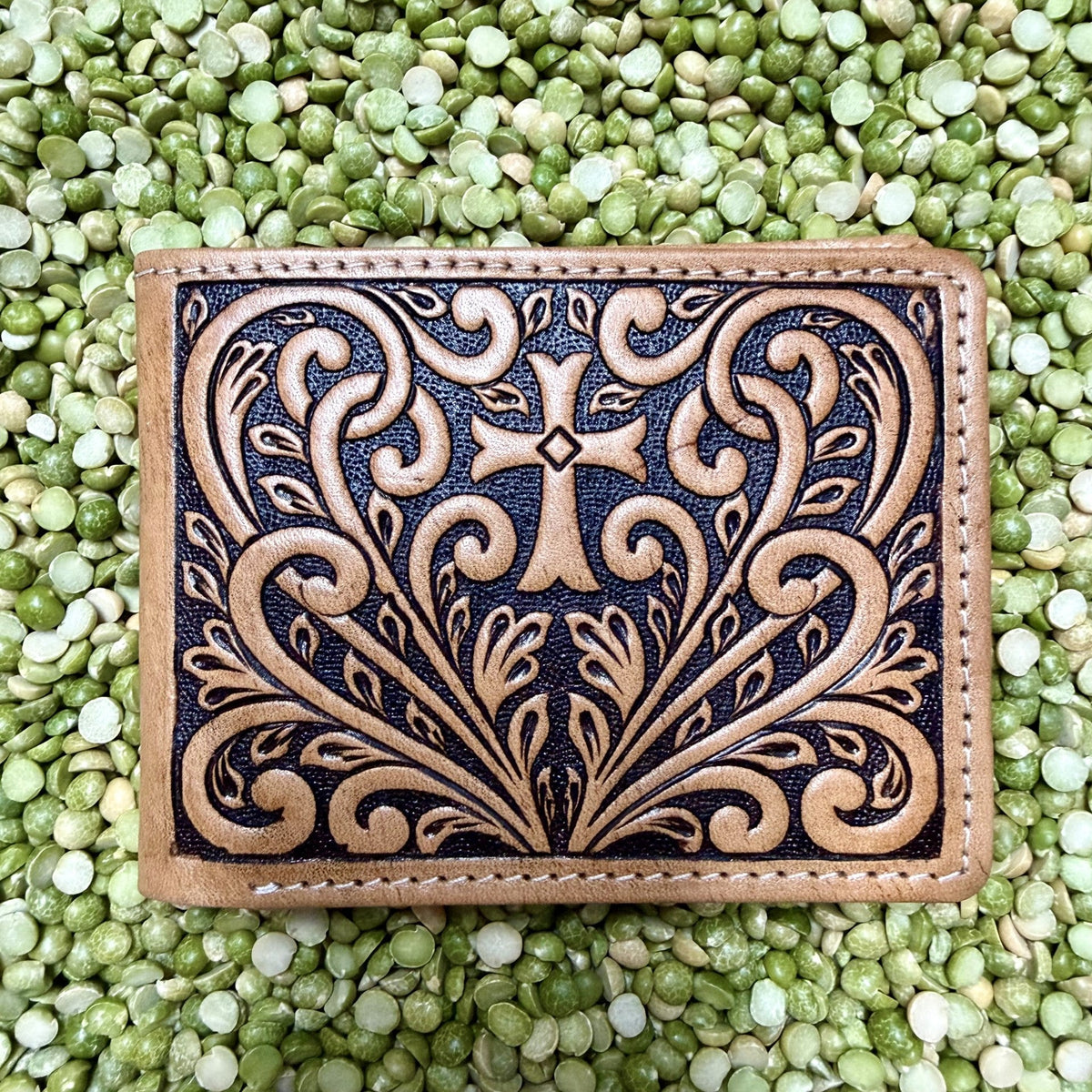 Men’s bifold wallet with tooled cross design — Blair's Western Wear Marble Falls TX