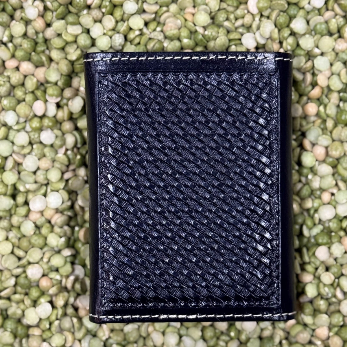 Men's Black Basketweave Praying Cowboy Concho Trifold Wallet
