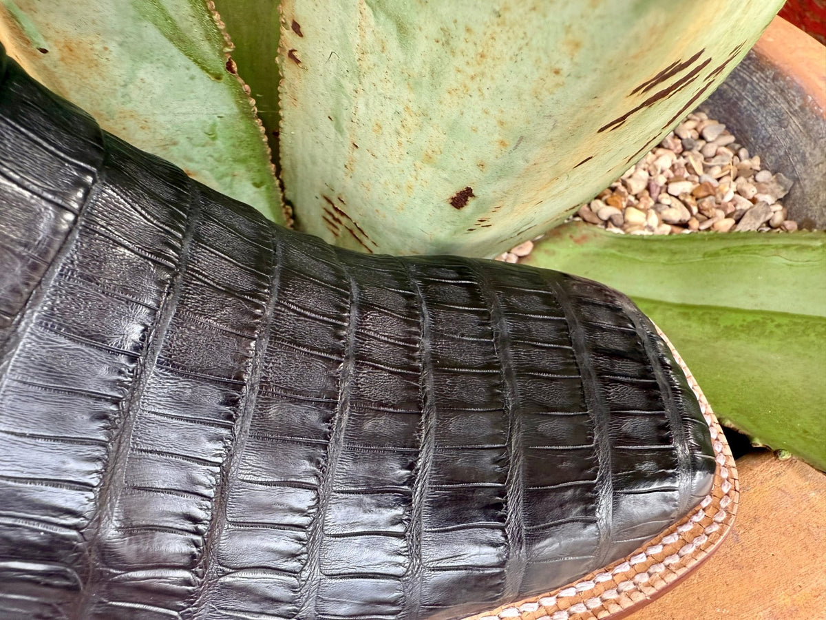 Men's Black Caiman Tail Square Toe Western Boot