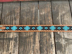 Men's Blue & Black Aztec Beaded Tooled Leather Belt