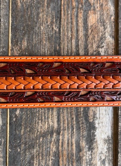 Men's Braided Overlay Tooled Leather Belt