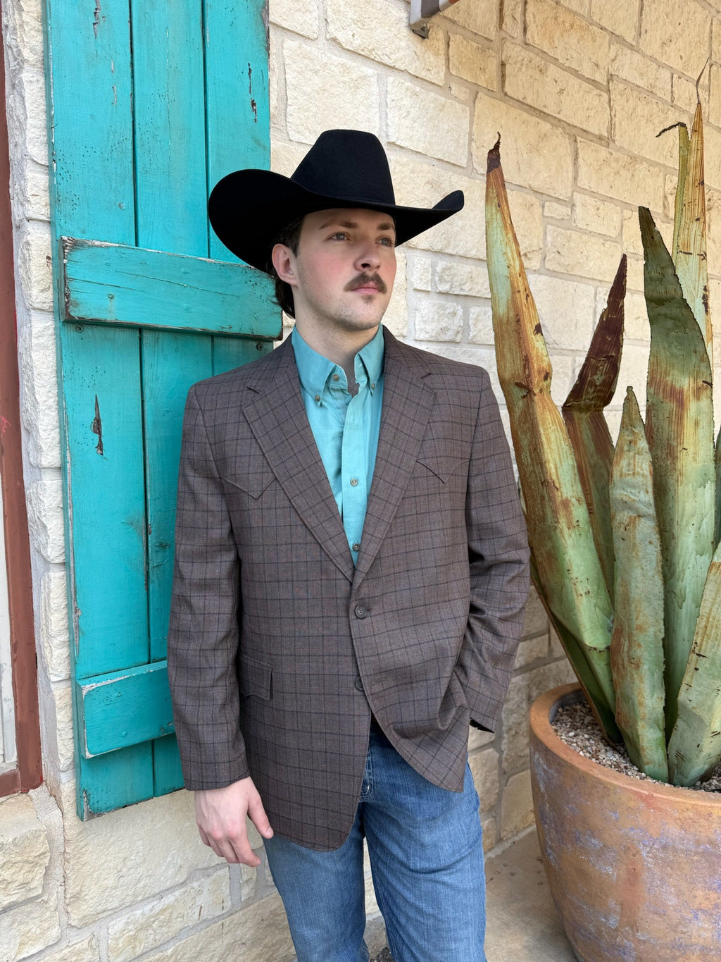 Men's Brown Plaid Western Sport Coat