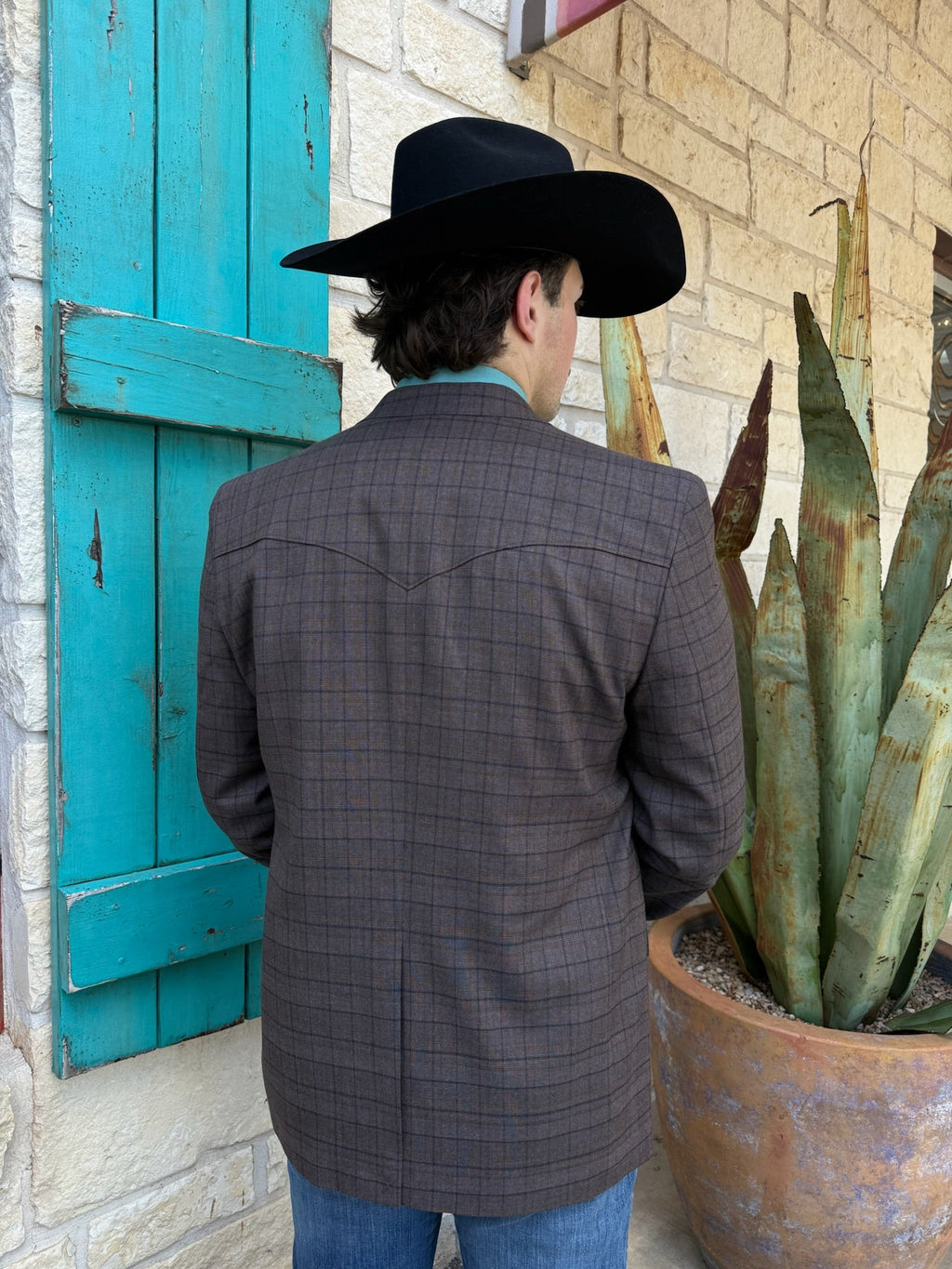 Men's Brown Plaid Western Sport Coat