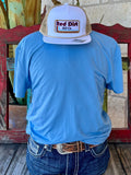 Men’s Red Dirt T-Shirt Solid Blue Short Sleeve in Blue, made from soft breathable fabric for all-day comfort, with a relaxed crew neck cut for easy wear - GTTSTBL. Available at Blair's Western Wear, Marble Falls, TX.