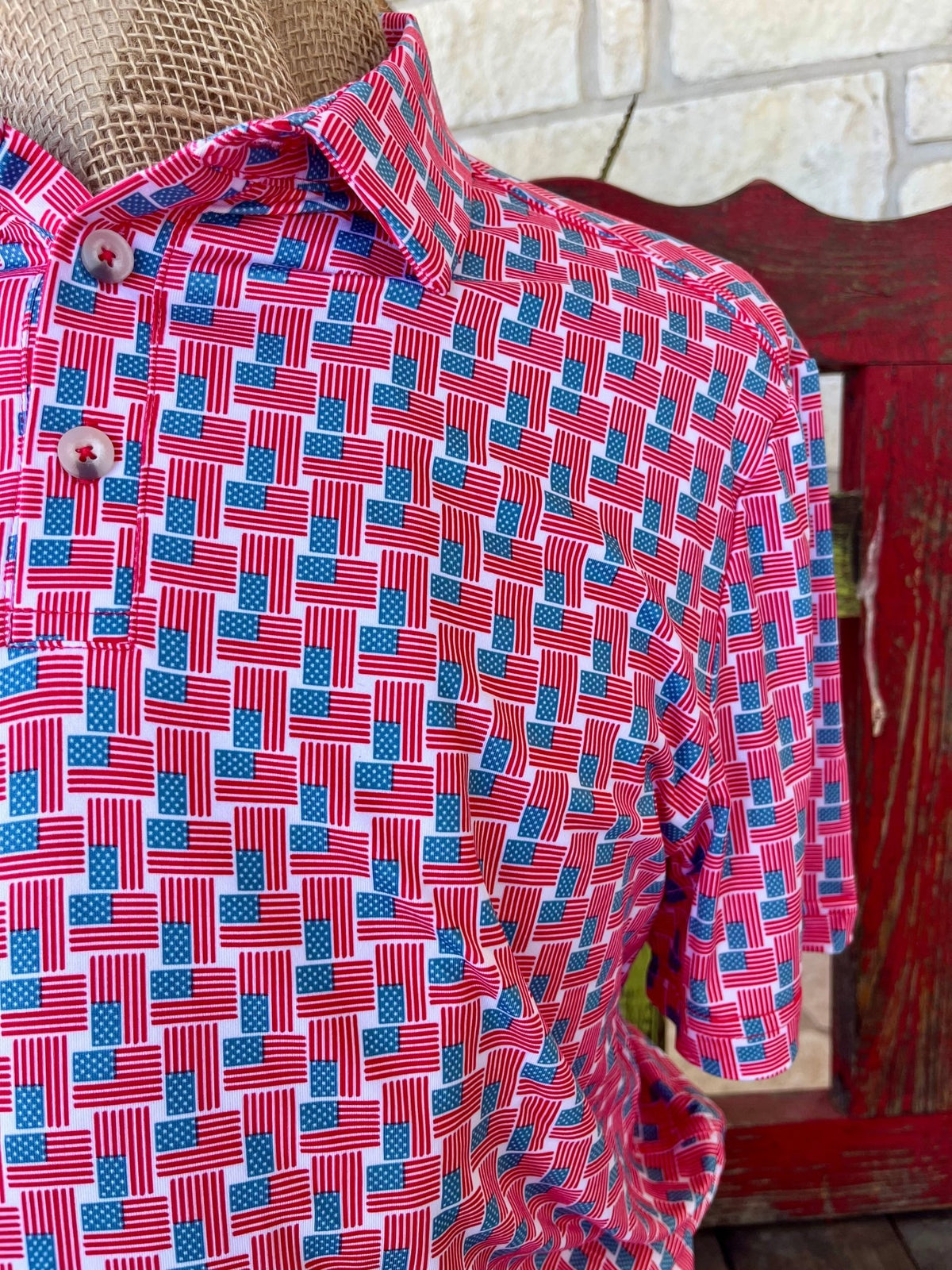 Men's Burlebo US Flag Print Short Sleeve Polo Shirt
