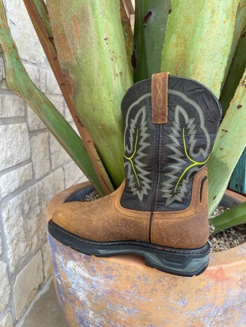 Men's Arait Square Steel Toe Work Boot in Brown/Black/Lime - 10024966 - Blair's Western Wear Marble Falls, TX