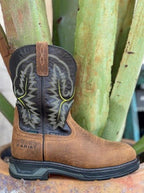 Men's Arait Square Steel Toe Work Boot in Brown/Black/Lime - 10024966 - Blair's Western Wear Marble Falls, TX 