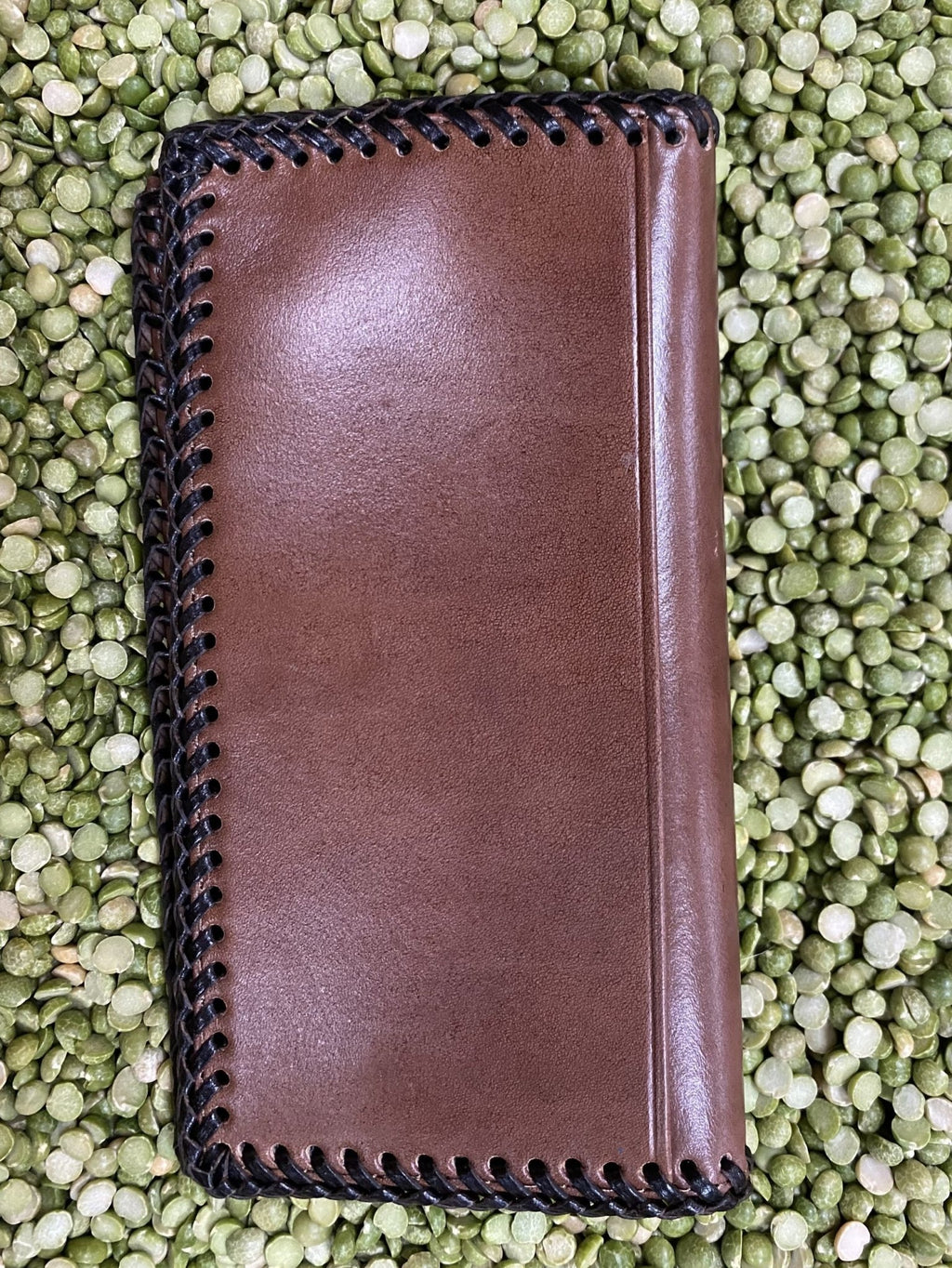 Men's Chocolate Tooled Leather Whipstitch Checkbook Wallet