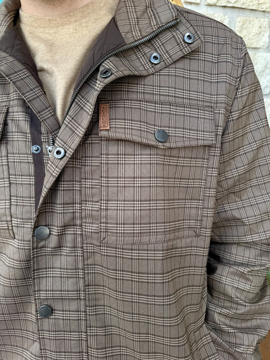 Men's Cinch Brown and Tan Plaid Zip-Front Jacket