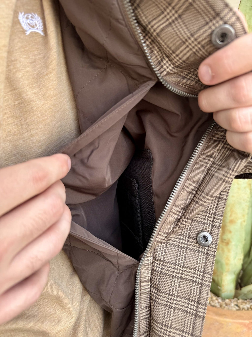 Men's Cinch Brown and Tan Plaid Zip-Front Jacket