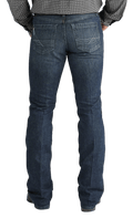 Men's slim fit stretch denim jean in medium-dark stonewash with boot-friendly leg opening — Blair's Western Wear Marble Falls TX