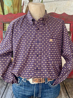 Men's CINCH Button-Down Shirt in plum and corral, featuring a navy medallion print and comfortable fit - MTW1105877. Available at Blair's Western Wear, Marble Falls, TX.