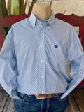 Men's Cinch Western Shirt Button-Down Print Shirt in White/Blue, lightweight cotton fabric for all-day comfort, with tailored fit and embroidered chest pocket - MTW1105927. Available at Blair's Western Wear, Marble Falls, TX.