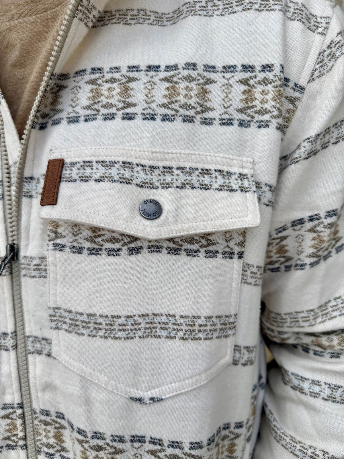 Men's Cinch Natural and Brown Printed Zip Shacket