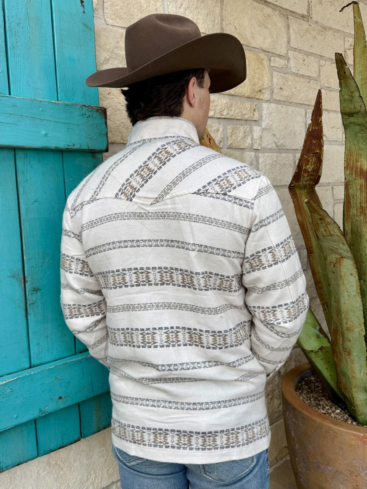 Men's Cinch Natural and Brown Printed Zip Shacket