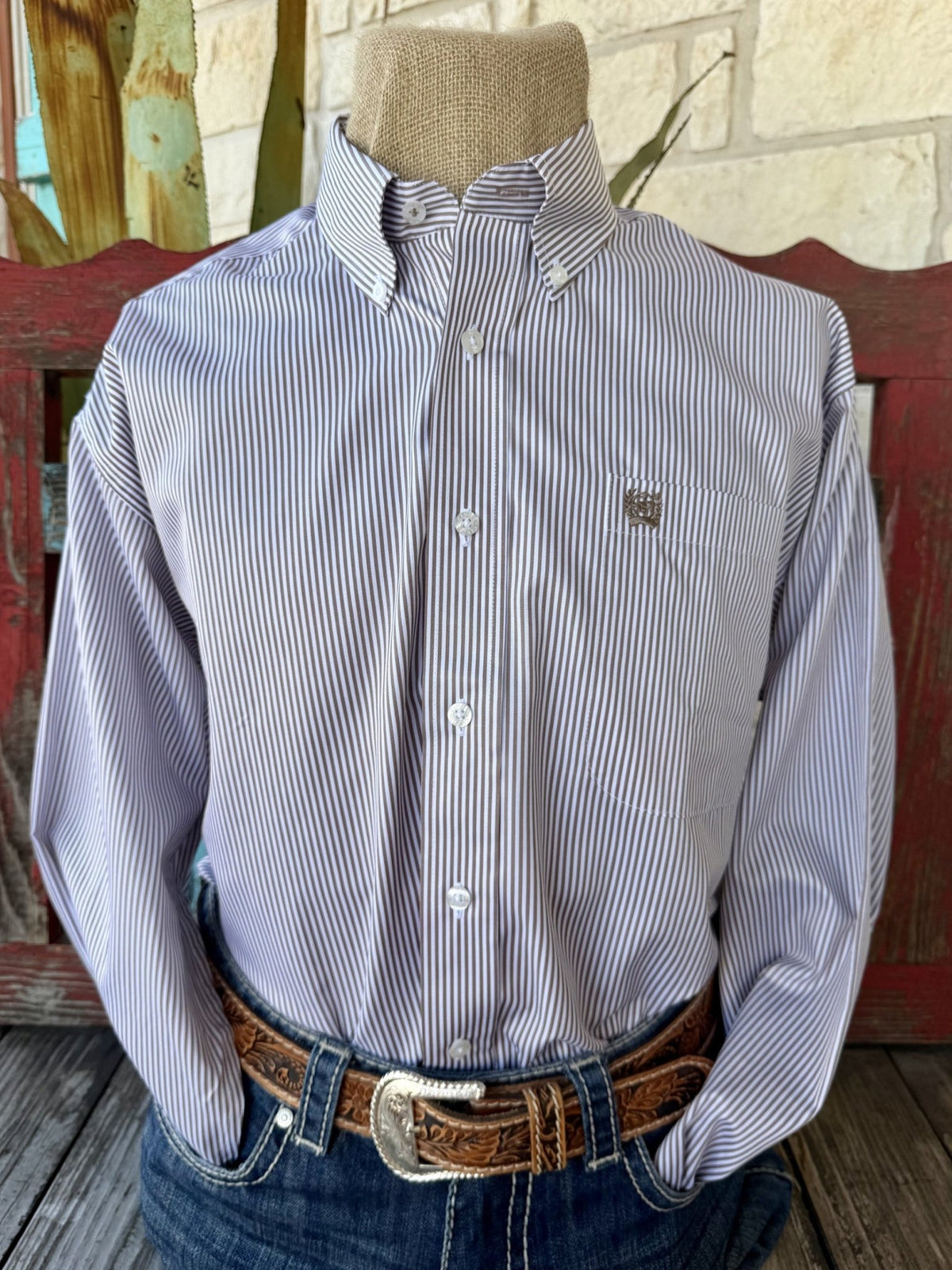 Men's Cinch Striped Button Down Long Sleeve Shirt