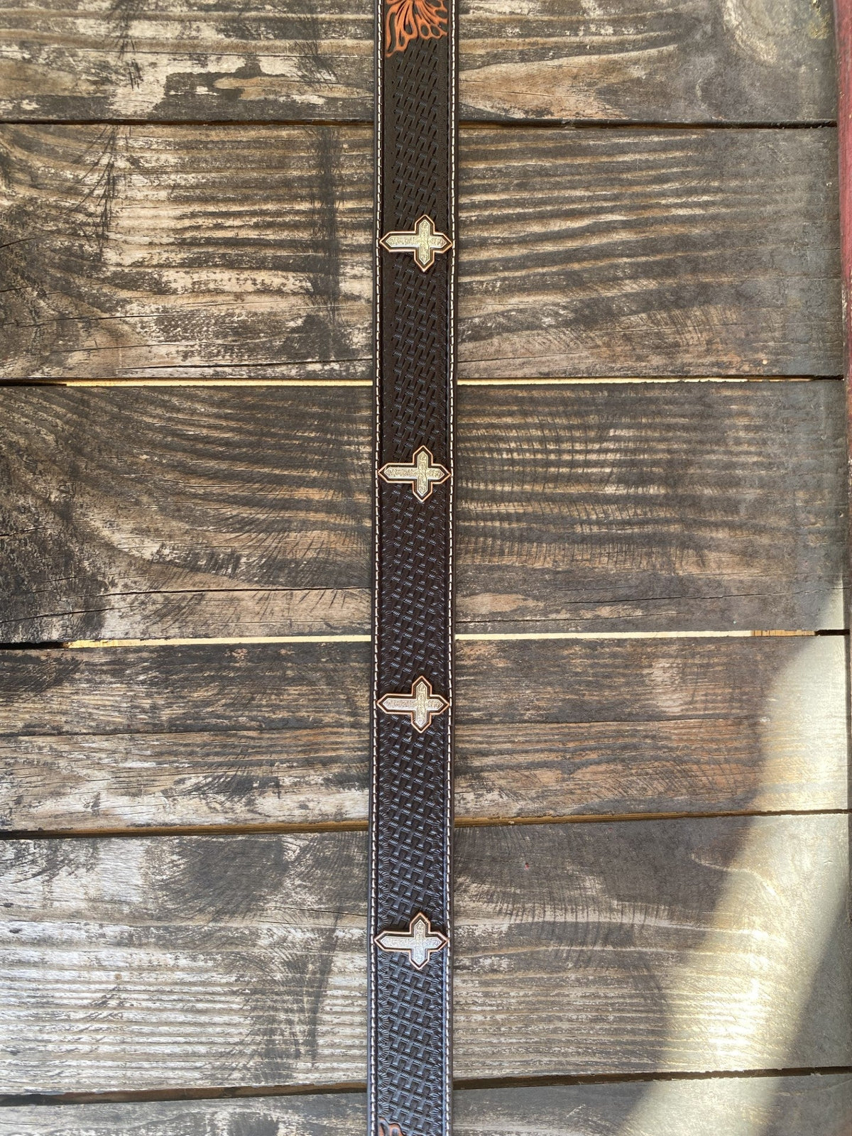 Men's Cross Concho Tooled Leather Belt