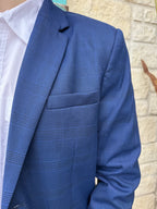 Men's Dark Blue Plaid Western Sport Coat