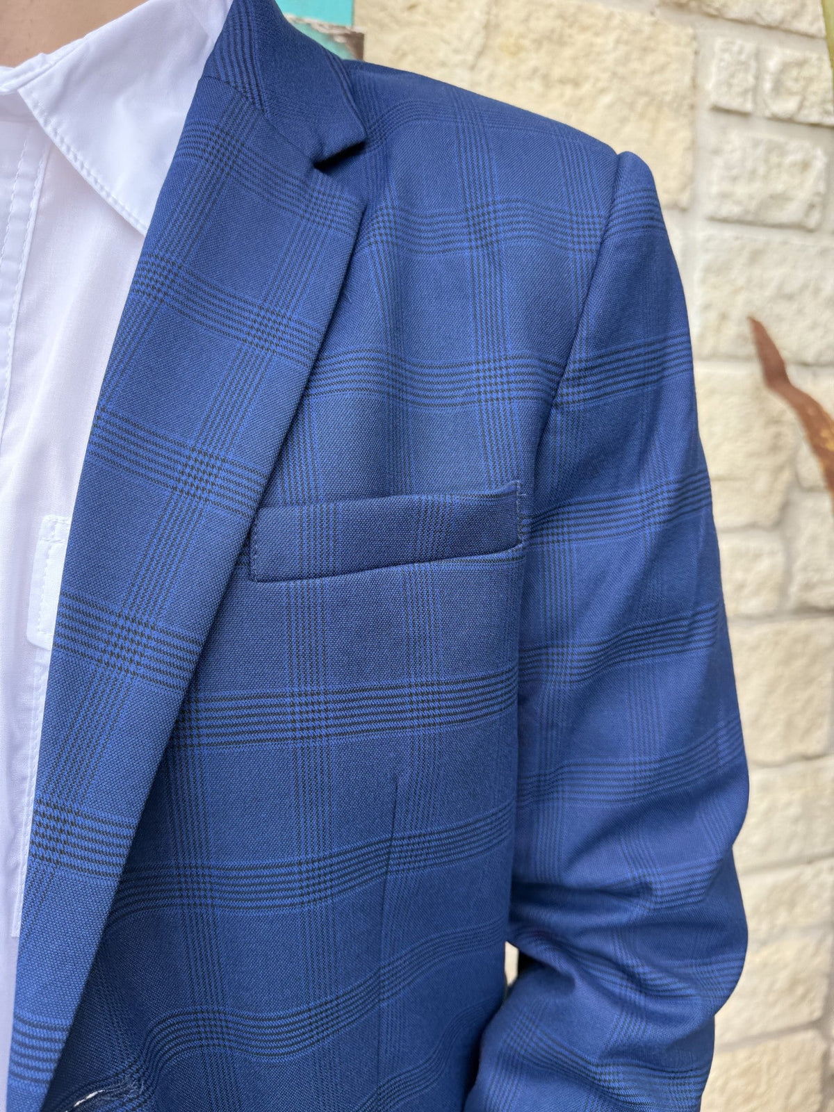 Men's Dark Blue Plaid Western Sport Coat